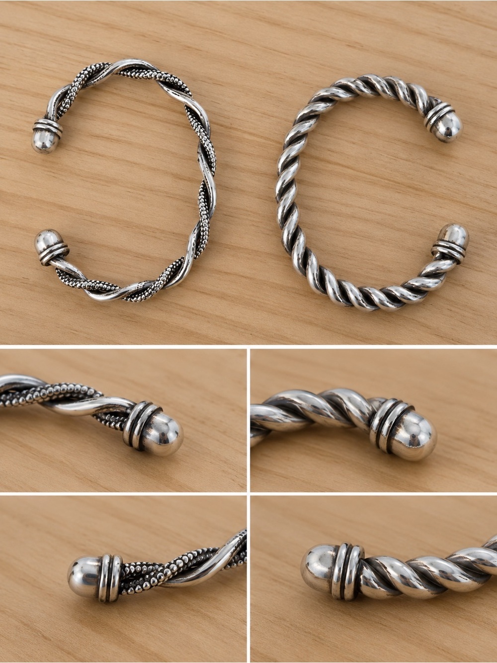 Stainless Steel Twist Open Cuff Bracelets - Silver
